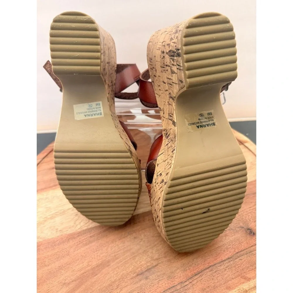 Jellpop Sharna Brown Woven Fringe Womens 8M Cork Platform‎ Wedge Sandals